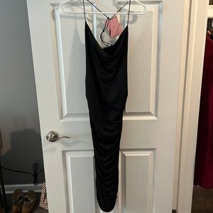 beautiful thick ruched black never worn hello molly midi wedding guest dress